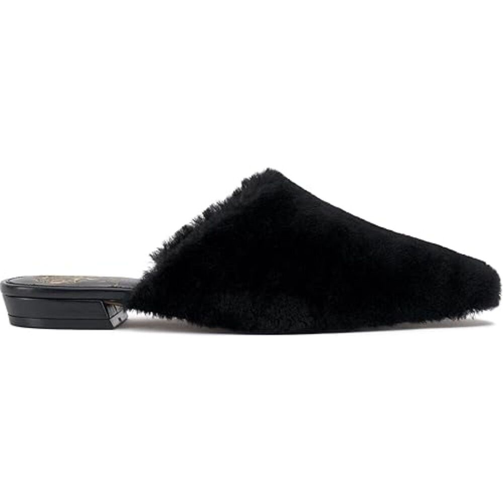 NIB Vince Camuto Black Samara Pointed Toe Black Shearling Wool Mule Slide Sz 8